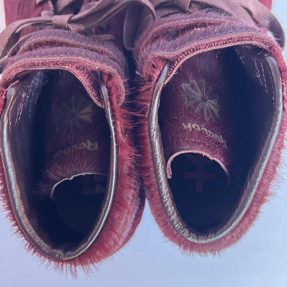 Reebok Freestyle Pony Hair Vibram Womens Sz 8 Amber Rose Merlot Gold Sneaker